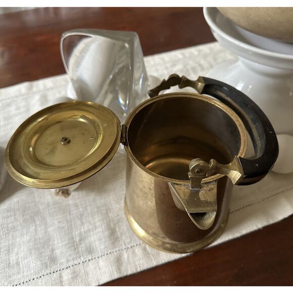 Vintage Brass Tea Pot Kettle Wood Handle Lid Attached, Flaw With The Handle - Picture 8 of 16